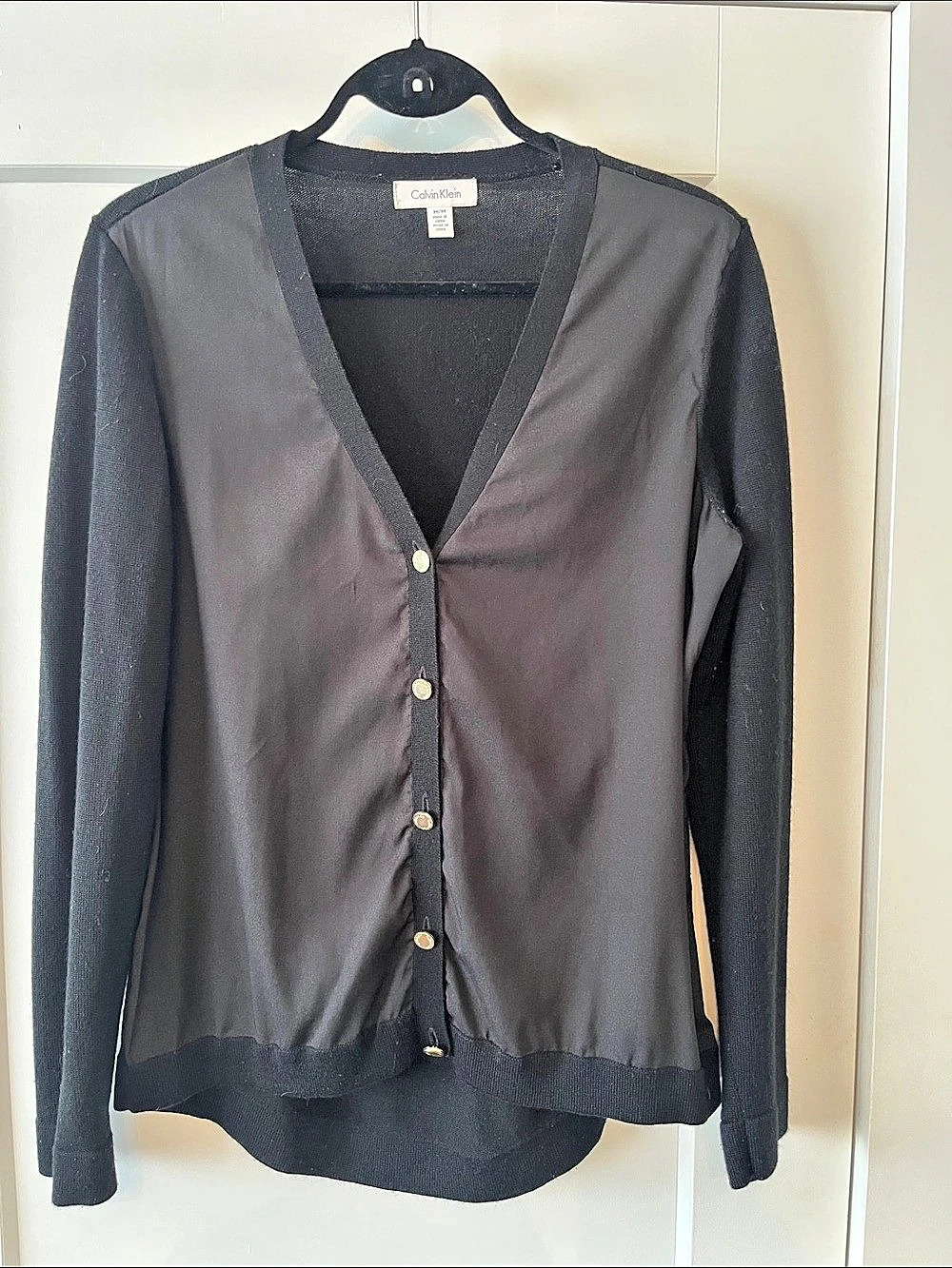 Calvin Klein Button-Front Cardigan in Black Size Medium Like New